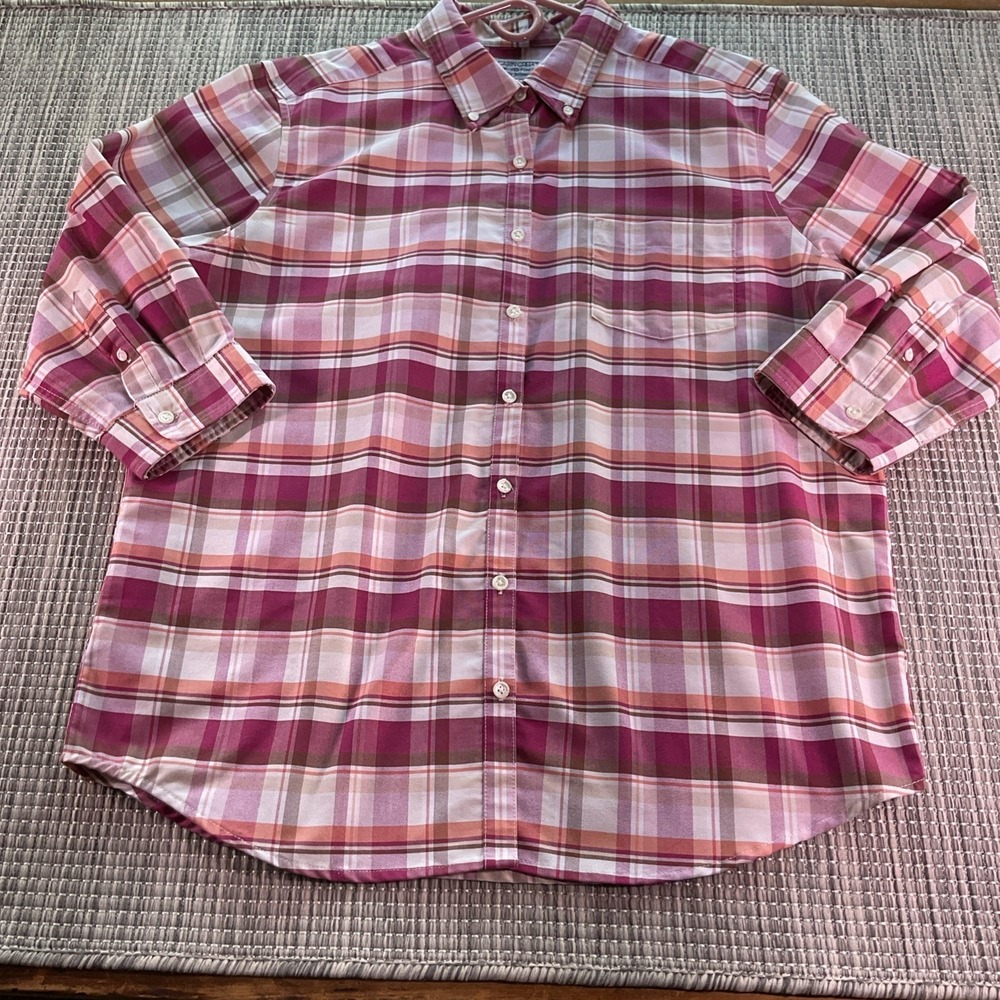 Cabin Creek Pink Plaid Button Down Shirt Tall 14T Wrinkle Free Stain Release